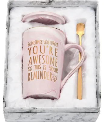 Productafbeelding van Koffiemok met de tekst "You Are Awesome" (400 ml), roze, keramiek, inclusief cadeauverpakking en lepel
