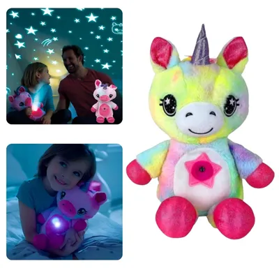 Produktbild von Leuchtendes singendes Stofftier mit Sternenhimmel Projektor LED Nachtlicht weiches Kuscheltier zum Schlafen und Spielen