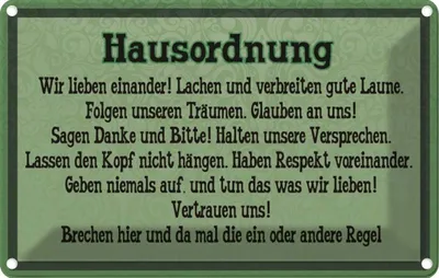 Produktbild von vianmo Blechschild 12x18 cm Hausordnung wir lieben einander Spruch Zitat