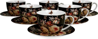 Produktbild von DUO FLORAL 6er-Set Tassen 220 ml WARDA mit Untertassen, New Bone China Porzellan