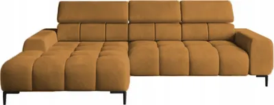 Zdjęcie produktu dla DomoHome Narożnik tapicerowany w kształcie litery L Lewy bok | 177x270 cm | Narożnik z funkcją spania Sofa rozkładana Funkcja spania Małe 3 siedziska Regulowane zagłówki Regulowane siedzisko | Złoty