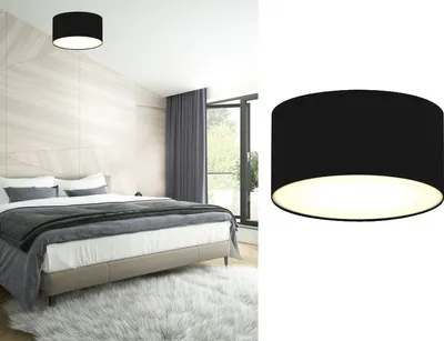Produktbild von Runde LED Deckenleuchte Ø20 mit schwarzem Stoffschirm Lampenschirm Deckenlampen