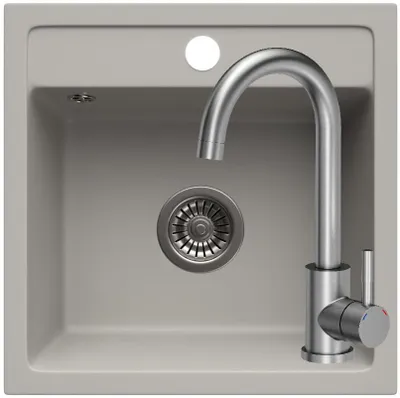 Produktbild von MIT ARMATUR - LINDBERGH® Granitspüle Grau "LUX33 + 1-Helia" inkl. Siphon, Küchenspüle Einbauspüle KÜCHE Spüle