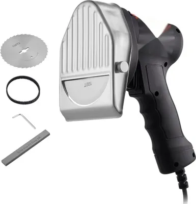 Produktbild von Elektrisches Schawarma-Messer, 80 W - Türkisches Kebab-Messer - Kommerzieller Gyro-Schneider - Edelstahl - Döner-Kebab-Fleischschneider - 2 Klingen - 100 mm Klingendurchmesser