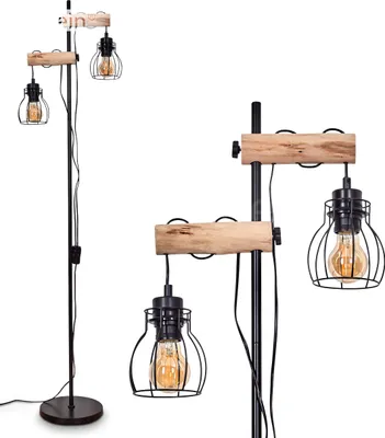 Produktbild von Aprica »Aprica« Retro/Vintage Stehleuchte aus Metall/Holz in Schwarz/Natur