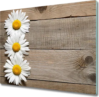 Produktbild von Glas Herdabdeckplatte 60x52 cm Spritzschutz Glasabdeckplatte Schneidebrett Gänseblümchen Holz