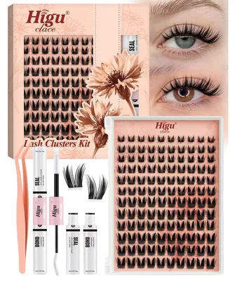 Produktbild von Cluster Wimpern Extensions Set gemischt 10-16mm, 120 Stück DIY Wimpern mit Kleber & Pinzette