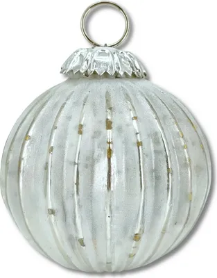 Produktbild von Glas Weihnachtskugel weiß silber - C - 8,5 x 10cm Deko-Kugel Christbaumschmuck glänzend