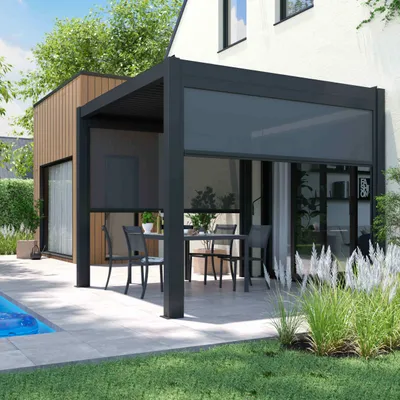 Image de Pergola bioclimatique autoportée 3x3m et 1 Store 2,66 X 2,34 m - Oviala Athenes
