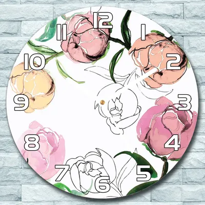 Produktbild von Wanduhr aus Glas Rund fi 30 Pfingstrosen Knospen Quarz Deko Wohnzimmer Büro