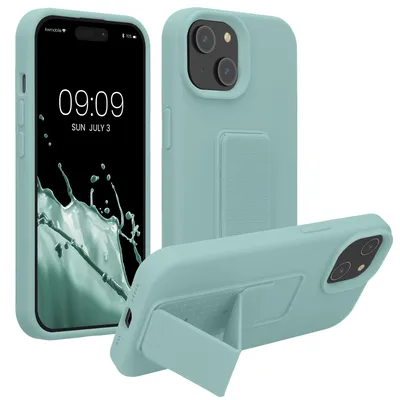 Produktbild von kwmobile Handyhülle für Apple iPhone 15 Hülle - TPU Silikon Case mit Fingerhalter und Stand - Schutzhülle Cover in Mintgrün