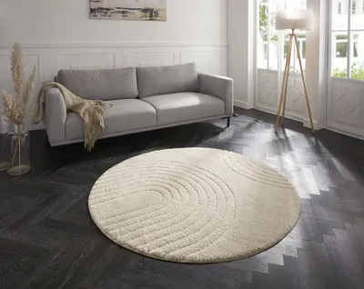 Runder Hochflor-Teppich, Shaggy, Skandi-Design, creme, ø160 cm