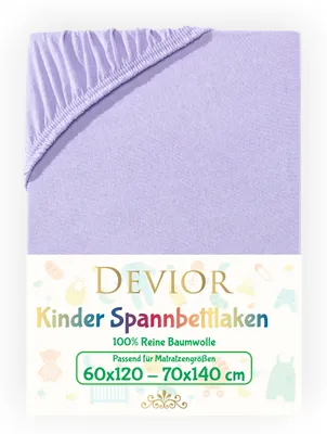 Produktbild von Devior Jersey Kinder Spannbettlaken 60x120 - 70x140 cm flieder Bettlaken 100% Baumwolle bis 12cm Matratzenhöhe Gummizug