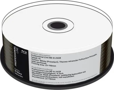 Produktbild von MediaRange BD-R 25GB 6x Professional printable thermo, 25er Cakebox (MRPL402)