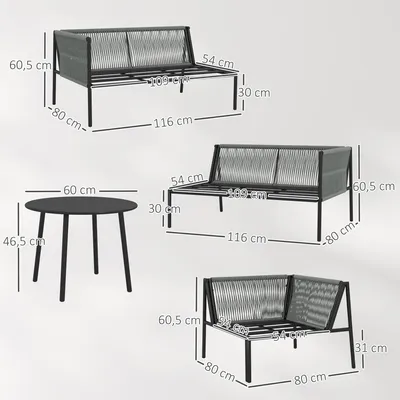 Produktbild von Outsunny Gartenmöbel Set Polyrattan Lounge-Set mit Ecksofa Tisch Kissen