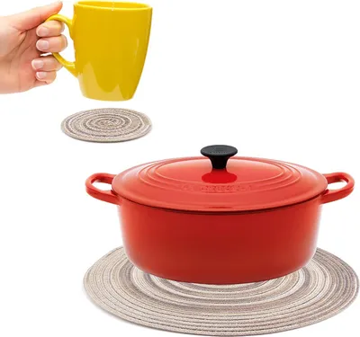 Produktbild von Runde gewebte Platzsets - 38 cm Baumwollplatzsets - Hitzebeständige waschbare Platzsets - Grau