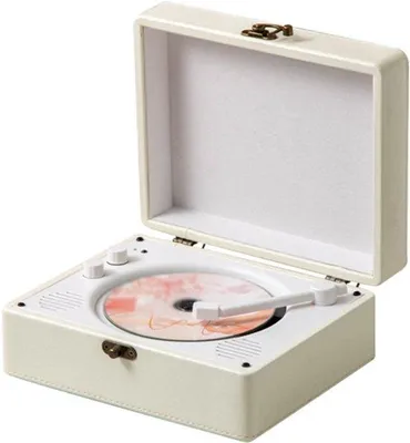 Obrázok produktu pre Elektrický CD prehrávač s reproduktorom a modulom Bluetooth, ideálny na reprodukciu hudby v obývacej izbe, biely.