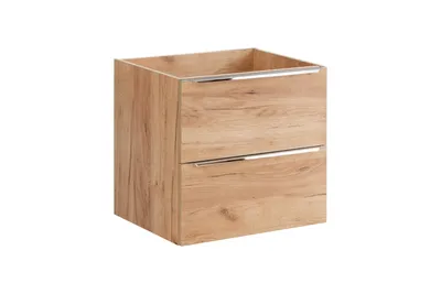 Produktbild von Waschbeckenunterschrank 60 Cm Eiche Goldfarben 2 Schubladen Badezimmer