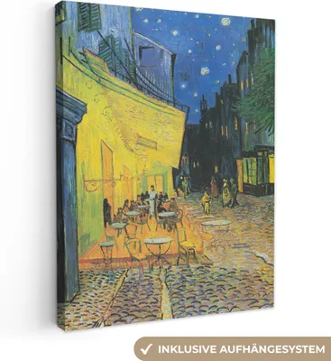 Produktbild von MuchoWow® - Leinwandbilder - Caféterrasse bei Nacht - Vincent van Gogh, Wandbild, Wanddeko Bilder Wohnzimmer, 30x40cm