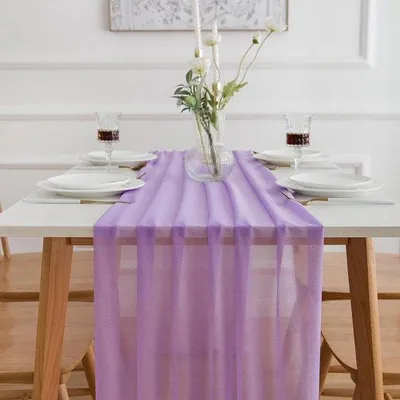 Immagine prodotto di Tovaglia in chiffon viola 300 cm x 70 cm, tovaglia viola, copritavolo lavabile