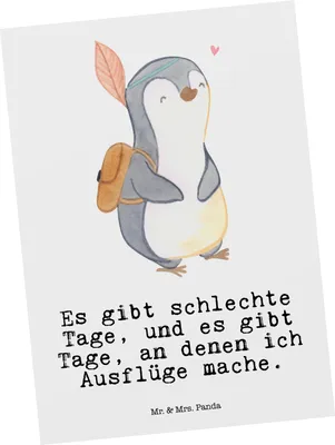 Produktbild von Mr. & Mrs. Panda Grußkarte Pinguin Ausflug - Weiß - Geschenk, Postkarten, bildkarte, Ansichtskarte, Ausflüge machen, Fotokarte, Ansichtskarten, Postkarte, Reisen