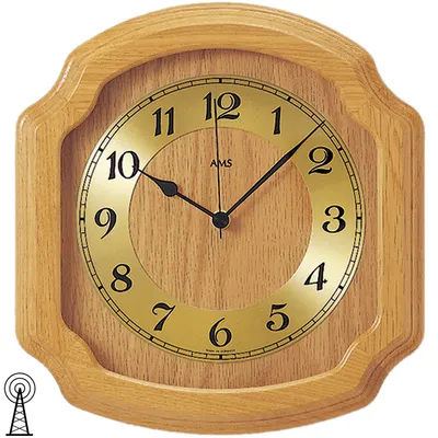 Produktbild von AMS 5801/5 Wanduhr Funk Funkwanduhr analog golden Holz Eiche hell Eichenuhr
