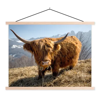Produktbild von MuchoWow® Textilposter Schottischer Highlander - Berg - Schnee 60x45 cm mit holzfarbenen Rahmen - Bild