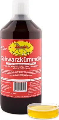 Produktbild von Schwarzkümmelöl 1 L für Pferde und Hunde - Ohne Zusätze 100% reines Schwarzkümmelöl - Aus der eigenen Ölmühle- Schonende Kaltpressung.