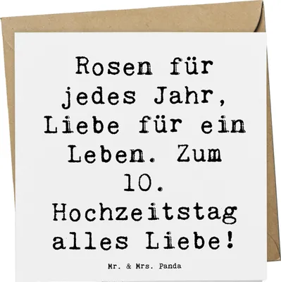 Produktbild von Mr. & Mrs. Panda Glückwunschkarte Spruch 10. Hochzeitstag Rosenhochzeit - Weiß - Geschenk, Heiraten, Grußkarte, Geschenke, anlasskarte, Jubiläumsgeschenk, faltkarte