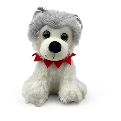Produktbild von Plüschtier Hund 22 cm Grau Weiß mit roten Details – Weiches Stofftier, Kuscheltier für Kinder