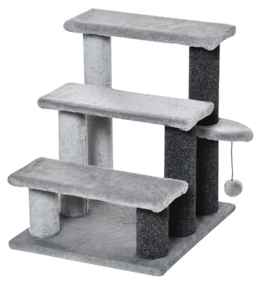 Productafbeelding van Huisdiertrap met speelplatform en kattenbal | Kleur: Grijs | Afmetingen: 40x45x48 cm