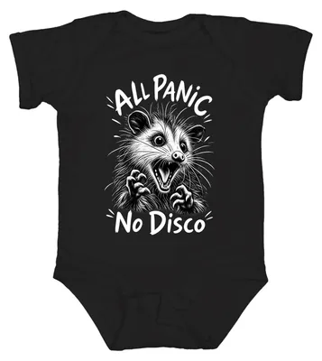Obrázok produktu pre Body pre bábätko s potlačou "All Panic No Disco Opossum Beutelratte Panik", čierna farba, veľkosť 12/18 mesiacov