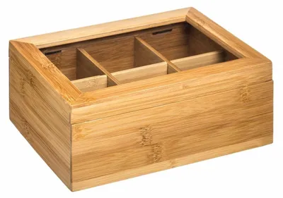 Produktbild von 5five Simply Smart Tee-Aufbewahrungsbox mit 6 Fächern, transparenter Deckel, Bambus, 22 x 16 x 8.7 cm, 151154