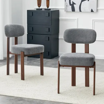 Produktbild von MODFU Moderner Essstuhl Polsterstuhl 2er Set Gepolsterter Stuhl Ergonomische Rückenlehne Stabiler Metallrahmen Für Esszimmer Küche Leinen Grau