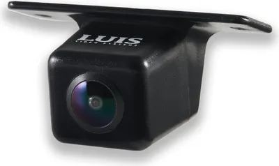 A black LUIS brand rearview camera is shown against a white background.