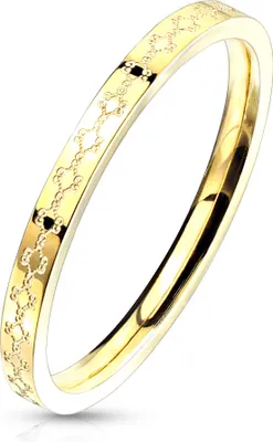 Produktbild von viva adorno Gr.52 (16,5mm Ø) Band Ring Edelstahl Gold 2mm schmal florale Ornamente Damenring RS57_go