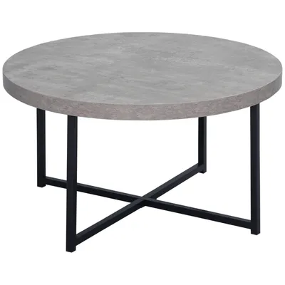 Image de HOMCOM Table basse ronde effet béton ciré en bois et métal - Ø 80 x 45 cm - piètement croisé