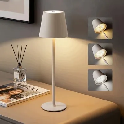 Zdjęcie produktu dla Lampa stołowa LED ściemniana na baterie beżowa do sypialni biura