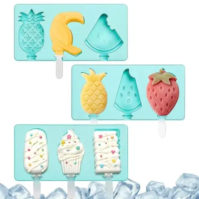 3er-Set Silikon-Eisformen für Eis am Stiel, BPA-frei, DIY