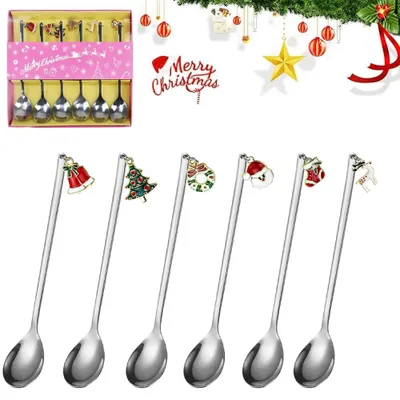 Weihnachtslöffel, silber, 6 Stück, spülmaschinengeeignet