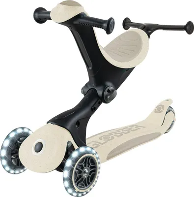 Obrázek produktu pro GLOBBER GO-UP DELUXE LIGHTS ECO 360 – 3 v 1 sedací kolo, balanční kolo, koloběžka, 120/80 mm, 3 kola, nastavitelné, kokosově bílé