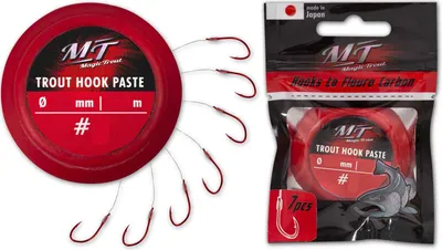 Produktbild von Magic Trout Hakengröße 6 Trout Hook Paste rot Vorfach 70cm