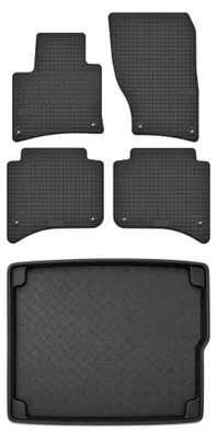 Image de Tapis en caoutchouc + bac de coffre pour Porsche Cayenne II 2010-2017 (SUV, coffre standard) – 5 pièces, noirs, sur mesure