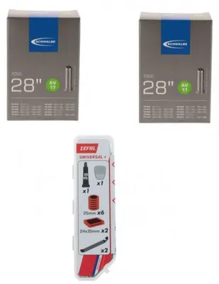 Image de Schwalbe : 2 chambres à air AV17 28x1,10-1,75" (28/47-622/635) + 1 kit de réparation Un...