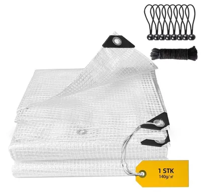 Zdjęcie produktu dla Plastikowa folia ochronna, wodoodporna, 4x4 metry, przezroczysta, o gramaturze 140 g/m², z oczkami