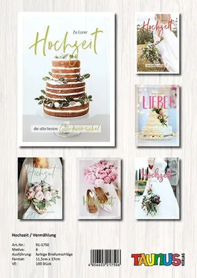 Produktbild von Hochzeitskarten - 100 Stück - 6 Motive