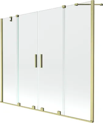 Produktbild von Mexen Velar Duo Badewannen-Faltwand 2-flügelig verschiebbar 170 x 150 cm, transparent, gebürstetes Gold - 896-170-000-02-55
