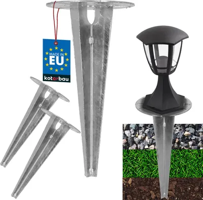 Immagine prodotto di KOTARBAU® 2 pezzi Picchetto da terra Manicotto a impatto per illuminazione da giardino ⌀ Picchetto da terra in acciaio zincato da 150 mm Ancoraggio da terra Ancoraggio da terra Impattabile per lampade da giardino Manicotto da terra a impatto Ancoraggio da terra