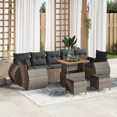 Produktbild von Möbel 10-teiliges Garten Sofa Set mit Kissen Grau Poly Rattan Akazie - Gartensofas 3363813