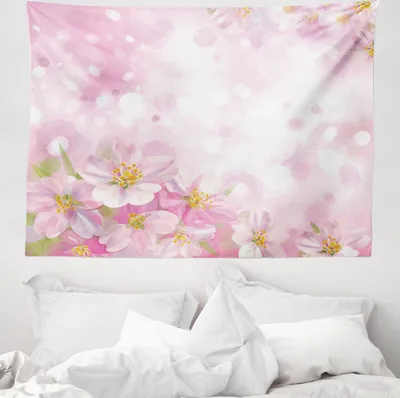 Produktbild von ABAKUHAUS Rose Wandteppich, Blühender Frühlingsbaum aus Weiches Mikrofaser Stoff Waschbar ohne Verblassen Digitaldruck, 150 x 110 cm, Rose Gelb und Grün